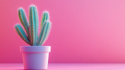 Canvas Print - Cactus in a white pot against a vibrant pink background showcasing colorful minimalism and plant aesthetics for creative designs