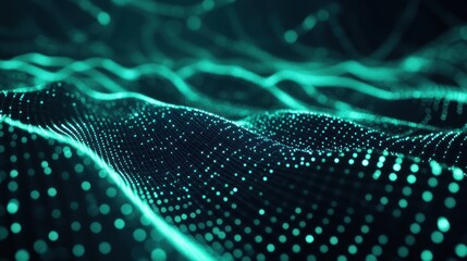 Leinwandbilder - Abstract representation of flowing data with glowing dots and waves.