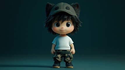 Poster - A cute cartoon character with a cat-eared hat, casual attire, and a playful expression.