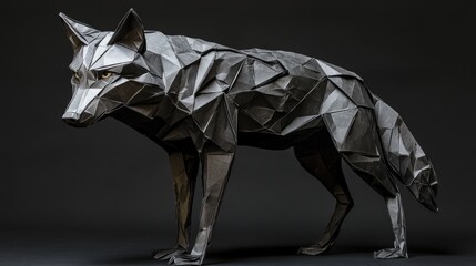 Poster - A geometric paper sculpture of a wolf, showcasing intricate folds and a striking design.
