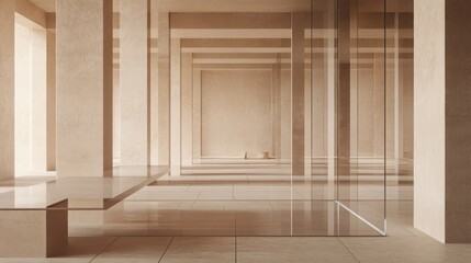 Poster - A serene, minimalist interior with light tones and open spaces.