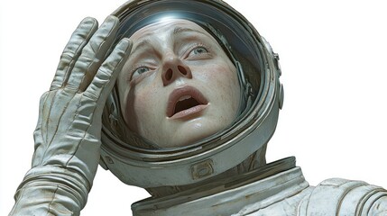 Aufkleber - A distressed astronaut with a helmet, expressing shock or concern in a space setting.