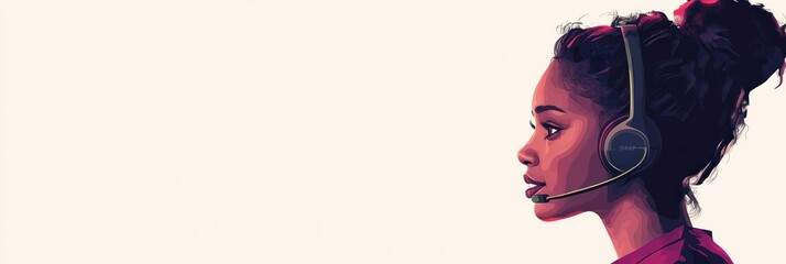Aufkleber - A profile illustration of a woman wearing a headset, suggesting communication or support.
