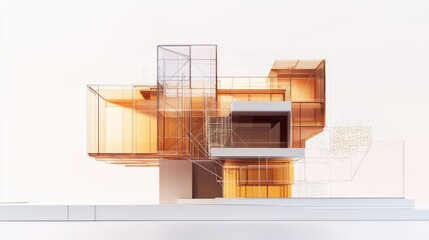 Aufkleber - A modern architectural model showcasing transparent and geometric design elements.