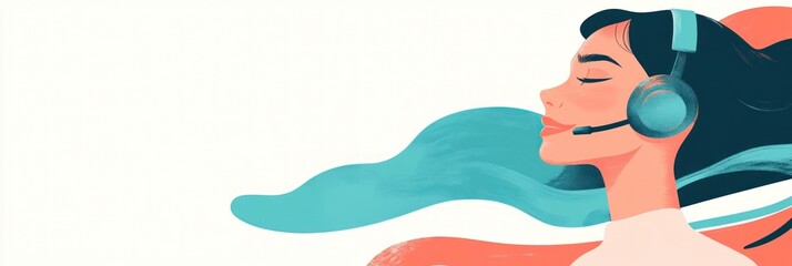 Aufkleber - A digital illustration of a woman with a headset, suggesting communication and technology.