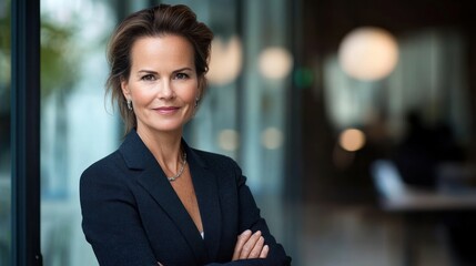 Aufkleber - A confident professional woman posing in an office setting.
