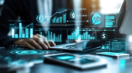 Aufkleber - A business professional analyzes financial data using digital tools and graphs.