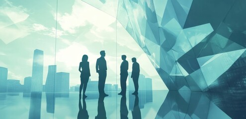 Aufkleber - Silhouettes of business professionals in a modern urban setting.