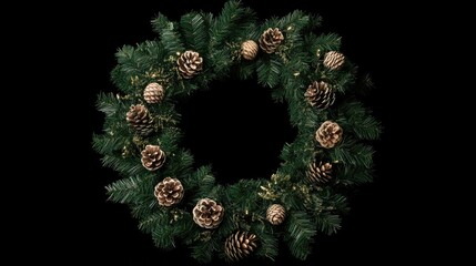 Wall Mural - Elegant Christmas Wreath with Pinecones and Greenery for Holiday Decorations