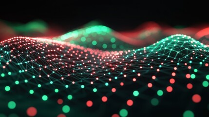 Fototapete - Abstract representation of interconnected data points in a wave-like formation.