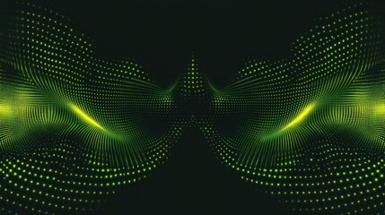 Fototapete - Abstract digital wave pattern in green and yellow, representing data visualization.