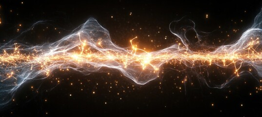 Wall Mural - golden energy traveling through spacetime, creating a trail of light and smoke