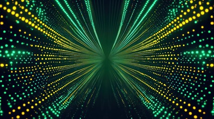 Aufkleber - A vibrant digital tunnel of green and yellow dots creating a sense of depth and movement.