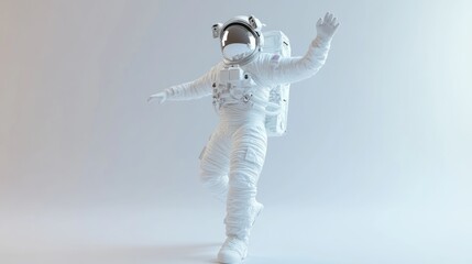 Poster - A stylized astronaut in a white suit appears to be floating or dancing in a minimalist space.