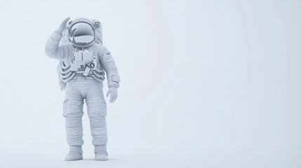 Leinwandbilder - A 3D-rendered astronaut in a white suit saluting against a minimalistic background.