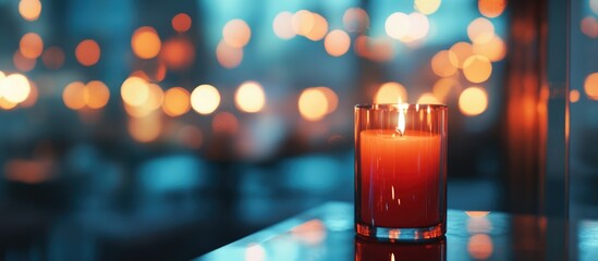 Wall Mural - christmas candle holder glowing warmly amidst beautifully defocused light bulbs creating a cozy fest
