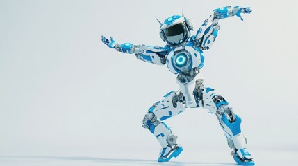 Leinwandbilder - A futuristic robot dancer striking a dynamic pose against a simple background.