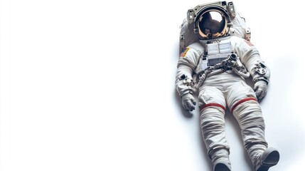 Poster - An astronaut in a space suit lying on a white background, symbolizing exploration and technology.