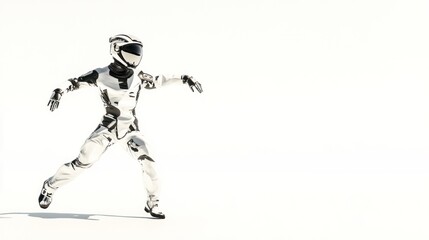 Leinwandbilder - A futuristic humanoid robot in a dynamic pose against a minimalistic background.
