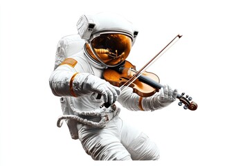 Aufkleber - An astronaut playing the violin in space, blending music and exploration.