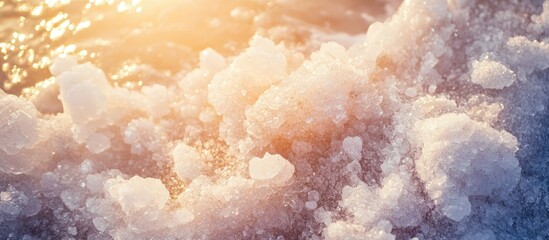 Wall Mural - stunning sunset over coastline revealing salt crystals glistening on the sea surface creating a pict