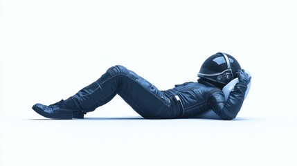 Leinwandbilder - A figure in a space suit lies relaxed on a smooth surface, suggesting a moment of contemplation.