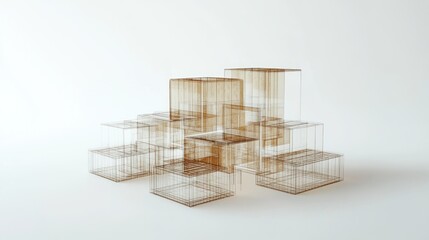 Aufkleber - A minimalist arrangement of transparent wireframe cubes in an artistic composition.