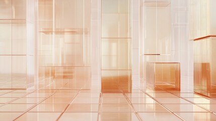 Aufkleber - A modern, translucent space with glowing surfaces and geometric shapes.