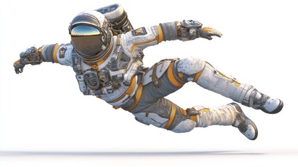Poster - A futuristic astronaut in a dynamic pose, seemingly floating in space.