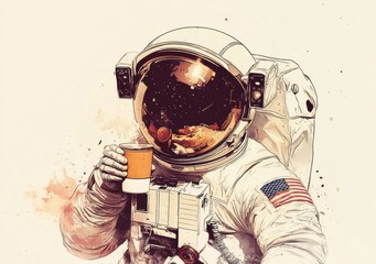 Poster - An astronaut enjoying a drink in space, showcasing a blend of exploration and leisure.
