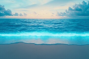 Sticker - Bioluminescent waves crashing on beach creating mesmerizing light display