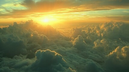 Wall Mural - golden sun setting behind a dramatic cloudy sky creating a serene and picturesque landscape view at 