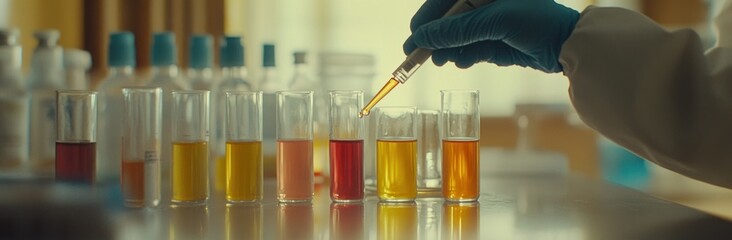 Aufkleber - A hand uses a pipette to transfer liquid between test tubes in a laboratory setting.