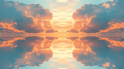 Wall Mural - Serene sunrise reflections in a tranquil lake with vibrant clouds and soft pastel colors in a peaceful natural setting