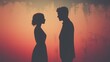 © BlockBrushstrokes - Silhouettes of a couple facing each other with a warm sunset background symbolizing emotional distance and the end of a relationship