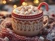 © Wis - Cozy Christmas Hot Chocolate with Marshmallows and Candy Cane