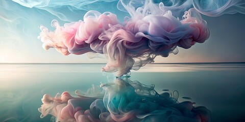 Wall Mural - Abstract Pastel Cloud Swirling in Calm Water Reflecting Serene Beauty