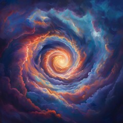 Wall Mural - Cosmic Spiral: A swirling vortex of vibrant clouds, painted in hues of blue, purple, and orange, creates a mesmerizing and ethereal spectacle of celestial beauty. The swirling clouds.