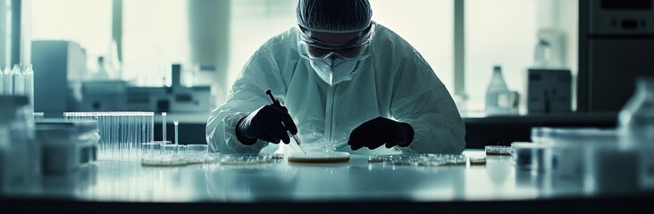 Aufkleber - A scientist in protective gear conducts research in a laboratory setting.