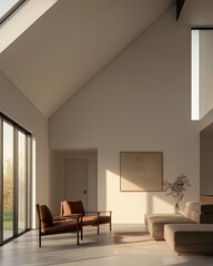 Wall Mural - A modern, minimalist living room with natural light and simple furnishings.