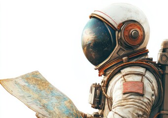Poster - An astronaut examines a map, gazing at a cosmic reflection in the helmet.