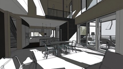 Poster - A modern interior space with an open layout, featuring dining and living areas.