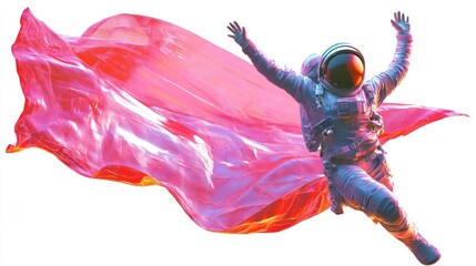 Leinwandbilder - An astronaut in a vibrant, flowing cape appears to soar through space.