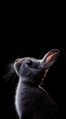 Poster - A close-up profile of a gray rabbit against a dark background, highlighting its features.