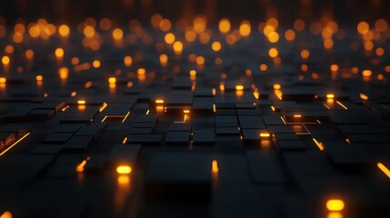 Poster - Abstract digital landscape with glowing elements on a textured surface.