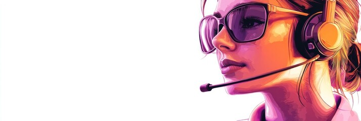 Aufkleber - A stylized illustration of a woman with headphones and sunglasses, suggesting a tech-savvy persona.