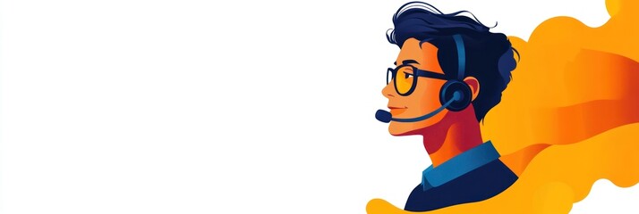 Poster - A stylized illustration of a person wearing a headset, suggesting customer support or communication.