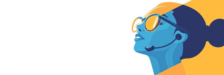Aufkleber - A stylized illustration of a woman with a headset, symbolizing communication and technology.
