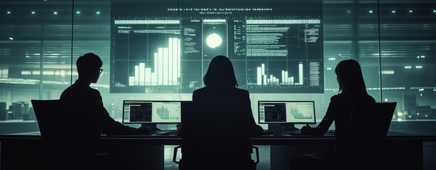 Leinwandbilder - A group of professionals analyzing data on screens in a modern workspace.