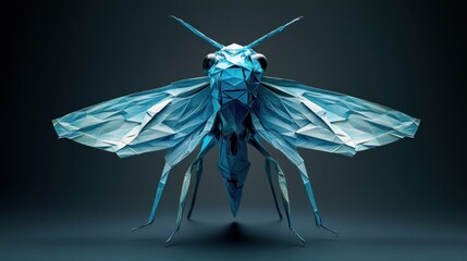 Poster - A blue origami insect sculpture showcasing intricate folds and a striking design.
